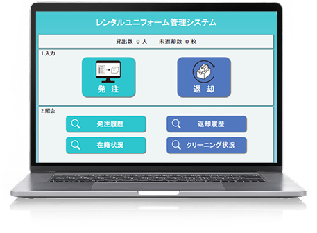 レンタルユニフォーム管理システムが表示されたパソコンのイメージ画像